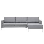 Hoekbank Portobello geweven stof Stof Ramira: ilverkleurig - Breedte: 251 cm - Longchair vooraanzicht rechts