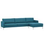 Hoekbank Portobello geweven stof Stof Ramira: Turquoise - Breedte: 293 cm - Longchair vooraanzicht rechts