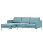 Hoekbank Portobello geweven stof Stof Selva: Lichtblauw - Breedte: 207 cm - Longchair vooraanzicht links