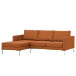 Hoekbank Portobello geweven stof Geweven stof Milan: Roestbruin - Breedte: 207 cm - Longchair vooraanzicht links