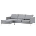 Hoekbank Portobello geweven stof Stof Ramira: ilverkleurig - Breedte: 207 cm - Longchair vooraanzicht links