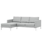 Hoekbank Portobello geweven stof Stof Selva: Zilvergrijs - Breedte: 207 cm - Longchair vooraanzicht links