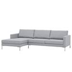 Hoekbank Portobello geweven stof Geweven stof Milan: Lichtgrijs - Breedte: 251 cm - Longchair vooraanzicht links