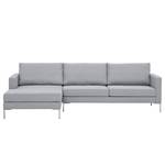 Hoekbank Portobello geweven stof Geweven stof Milan: Lichtgrijs - Breedte: 251 cm - Longchair vooraanzicht links