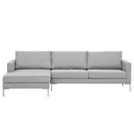 Hoekbank Portobello geweven stof Stof Selva: Zilvergrijs - Breedte: 251 cm - Longchair vooraanzicht links