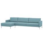 Hoekbank Portobello geweven stof Stof Selva: Lichtblauw - Breedte: 293 cm - Longchair vooraanzicht links