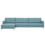 Hoekbank Portobello geweven stof Stof Selva: Lichtblauw - Breedte: 293 cm - Longchair vooraanzicht links