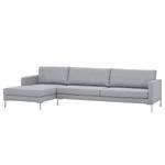 Hoekbank Portobello geweven stof Geweven stof Milan: Lichtgrijs - Breedte: 293 cm - Longchair vooraanzicht links