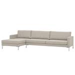 Hoekbank Portobello geweven stof Stof Selva: Beige - Breedte: 293 cm - Longchair vooraanzicht links