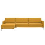 Hoekbank Portobello geweven stof Stof Selva: Mosterdgeel - Breedte: 293 cm - Longchair vooraanzicht links