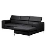 Ecksofa Prugna Echtleder Schwarz - Longchair davorstehend rechts