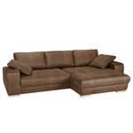 Boxspring-Ecksofa Ratho (mit Schlaffunktion) - Antiklederlook Nougat - Longchair davorstehend rechts