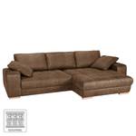 Boxspring-Ecksofa Ratho (mit Schlaffunktion) - Antiklederlook Nougat - Longchair davorstehend rechts