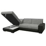 Canapé d'angle Ravan Tissu structuré / Imitation cuir - Gris / Noir - Méridienne courte à gauche (vue de face) - Fonction couchage - Coffre de lit