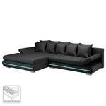 Ecksofa Rexburg mit Schlaffunktion & LED - Schwarz - Longchair davorstehend links