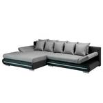 Ecksofa Rexburg mit Schlaffunktion & LED - Schwarz / Grau - Longchair davorstehend links