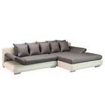 Ecksofa Rexburg mit Schlaffunktion & LED - Hellbeige / Schlamm - Longchair davorstehend rechts