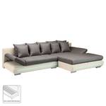 Ecksofa Rexburg mit Schlaffunktion & LED - Hellbeige / Schlamm - Longchair davorstehend rechts