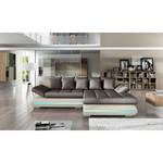 Ecksofa Rexburg mit Schlaffunktion & LED - Hellbeige / Schlamm - Longchair davorstehend rechts