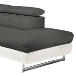 Canapé d'angle Ross Imitation cuir - Blanc / Gris foncé - Méridienne courte à droite (vue de face) - Fonction relaxation