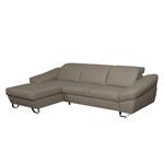 Ecksofa Saltia I Echtleder Taupe - Longchair davorstehend links - Schlaffunktion - Bettkasten