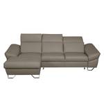 Ecksofa Saltia I Echtleder Taupe - Longchair davorstehend links - Schlaffunktion - Bettkasten