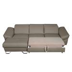 Ecksofa Saltia I Echtleder Taupe - Longchair davorstehend links - Schlaffunktion - Bettkasten