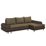 Ecksofa Samuro mit Schlaffunktion - Flachgewebe / Strukturstoff - Taupe / Braun - Longchair davorstehend rechts