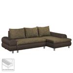 Ecksofa Samuro mit Schlaffunktion - Flachgewebe / Strukturstoff - Taupe / Braun - Longchair davorstehend rechts