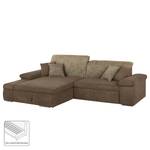 Ecksofa Sare Microfaser / Strukturstoff Braun / Kaffeebraun - Longchair davorstehend links - Bettkasten