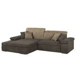 Ecksofa Sare Microfaser / Strukturstoff Dunkelbraun / Braun - Longchair davorstehend links - Keine Funktion