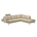 Ecksofa Sharon Echtleder Echtleder - Beige - Longchair davorstehend rechts - Mit Kopfstütze