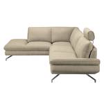 Hoekbank Sharon beige geweven stof - longchair vooraanzicht links - met 2 hoofdsteunen