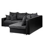 Ecksofa Sibenik Kunstleder / Strukturstoff Schwarz / Grau - Longchair davorstehend rechts - Ohne Hocker