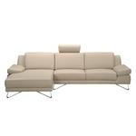 Ecksofa Silvano Echtleder Beige - Longchair davorstehend links Mit 1 Kopfstütze