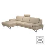 Ecksofa Silvano Echtleder Beige - Longchair davorstehend links Ohne Kopfstütze