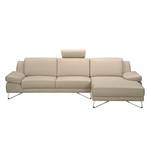 Ecksofa Silvano Echtleder Beige - Longchair davorstehend rechts - Ohne Kopfstütze