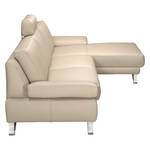 Ecksofa Silvano Echtleder Beige - Longchair davorstehend rechts - Mit 1 Kopfstütze