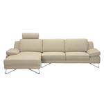 Hoekbank Silvano beige geweven stof longchair vooraanzicht links met 1 hoofdsteun