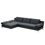 Ecksofa Smoky Bay Webstoff - Dunkelgrau - Longchair davorstehend links - Armlehne verstellbar