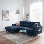 Ecksofa SOLA mit Longchair Webstoff Luba: Jeansblau - Longchair davorstehend links - Mit Schlaffunktion