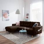 Ecksofa SOLA mit Longchair Webstoff Luba: Dunkelbraun - Longchair davorstehend links - Ohne Schlaffunktion