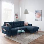 Ecksofa SOLA mit Longchair Webstoff Luba: Jeansblau - Longchair davorstehend rechts - Mit Schlaffunktion