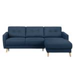 Ecksofa SOLA mit Longchair Webstoff Luba: Jeansblau - Longchair davorstehend rechts - Mit Schlaffunktion