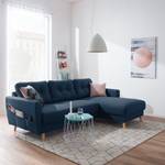 Ecksofa SOLA mit Longchair Webstoff Luba: Jeansblau - Longchair davorstehend rechts - Ohne Schlaffunktion