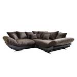 Ecksofa Tender Kunstleder Schwarz/Stoff  Braun meliert