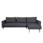 Ecksofa Topas (mit Schlaffunktion) Webstoff - Stoff Parsa: Grau-Schwarz - Longchair davorstehend rechts