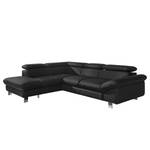 Ecksofa Waiho II Echtleder Schwarz - Longchair davorstehend links - Ohne Schlaffunktion