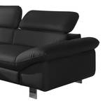 Ecksofa Waiho II Echtleder Schwarz - Longchair davorstehend links - Ohne Schlaffunktion