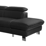 Ecksofa Waiho II Echtleder Schwarz - Longchair davorstehend rechts - Ohne Schlaffunktion